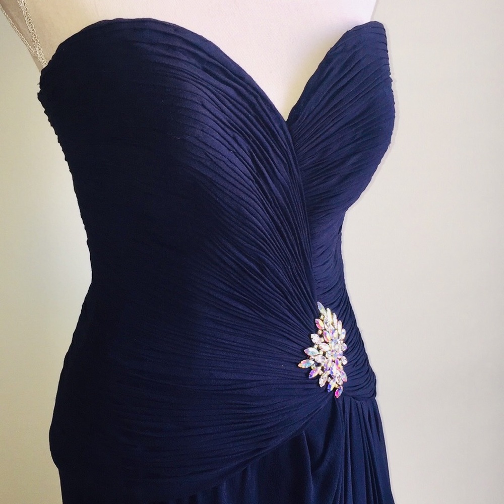 Stephen Yearick Hi-Lo Silk Strapless Evening Gown